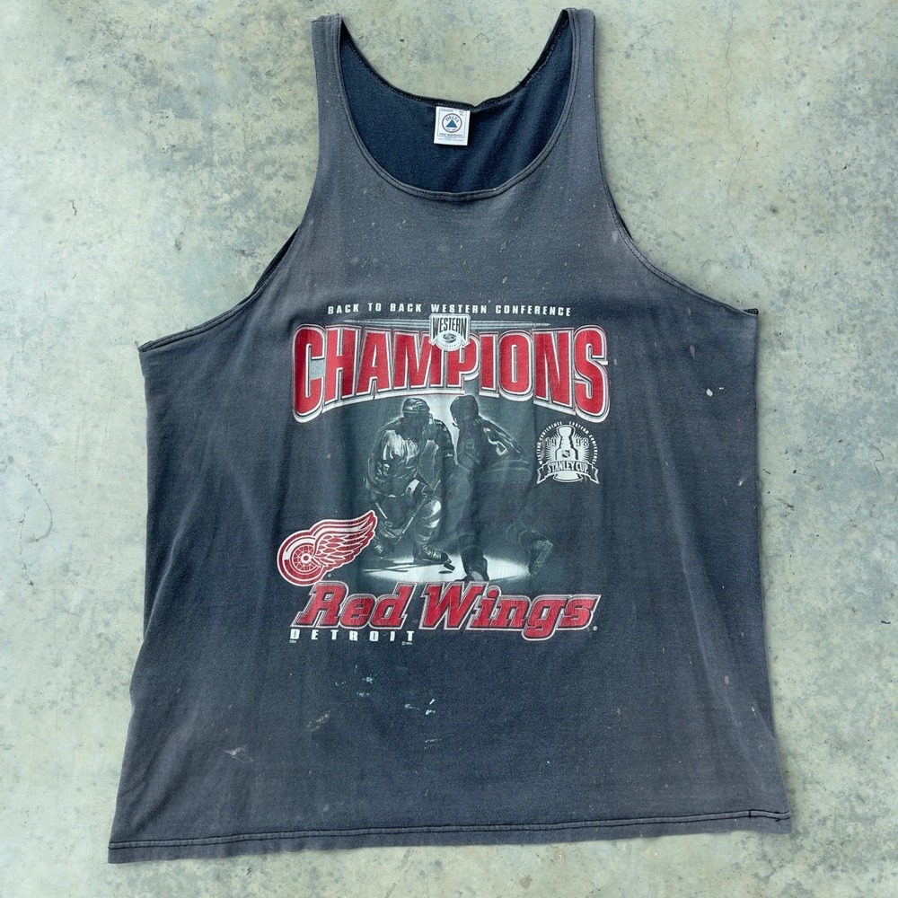 Delta Tank Top Mens XL Black Detroit Red Wings 1998 Champions Vintage Distressed